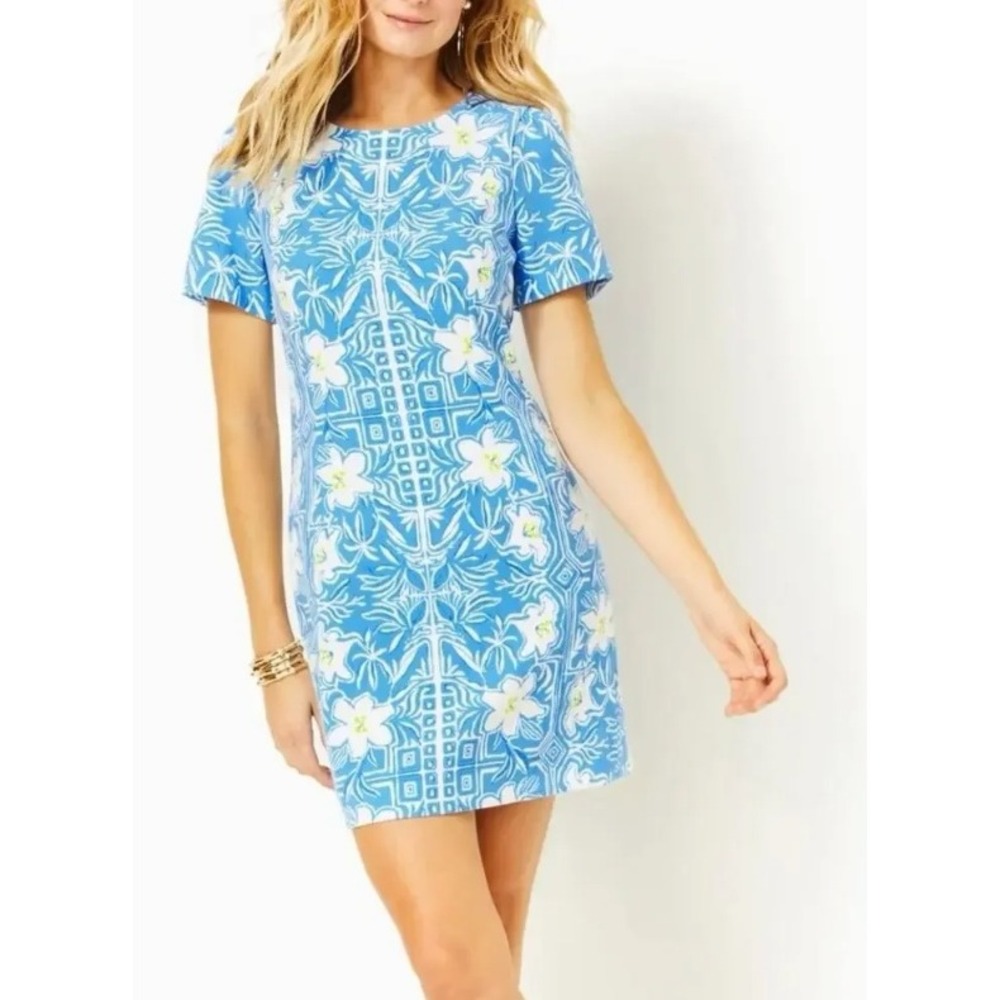 LILLY PULITZER Dixey Shift Dress Blue White Floral Geometric Women's Size 4